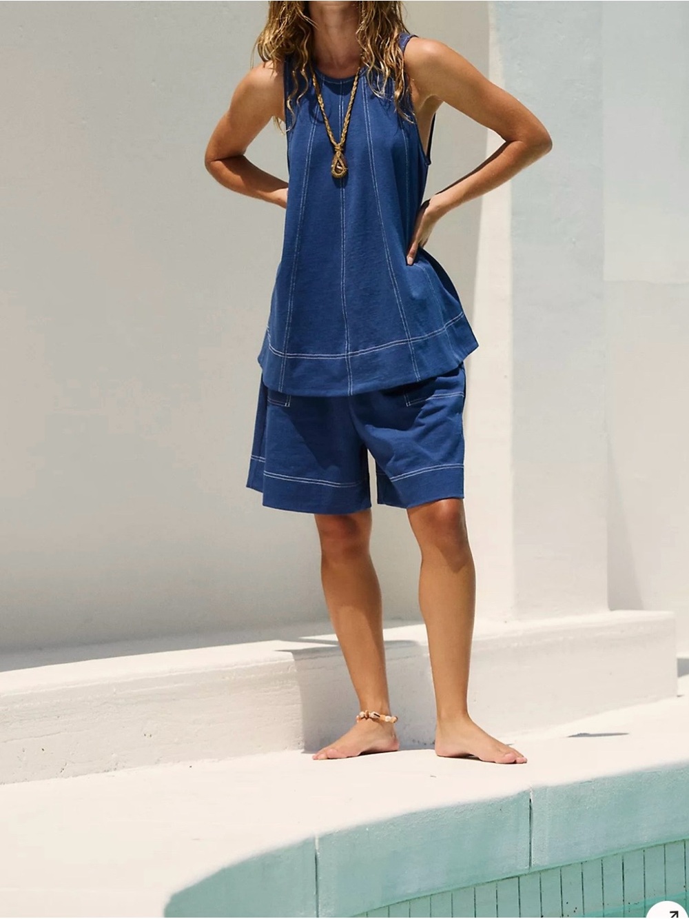 Free People Blue Denim-Look Lounge Shorts - Picture 5 of 5
